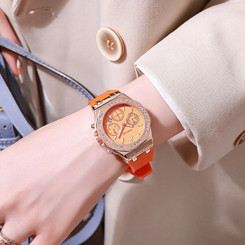 Πολυτελές γυναικείο ρολόι διαμάντι με καντράν χαλαζία Μόδα λουράκι σιλικόνης Ημερομηνία Ρολόι χειρός Φοιτητικό δώρο Relogio Feminino Dropshipping