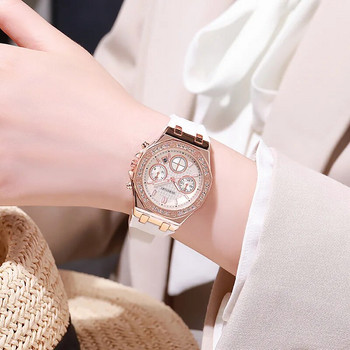Πολυτελές γυναικείο ρολόι διαμάντι με καντράν χαλαζία Μόδα λουράκι σιλικόνης Ημερομηνία Ρολόι χειρός Φοιτητικό δώρο Relogio Feminino Dropshipping
