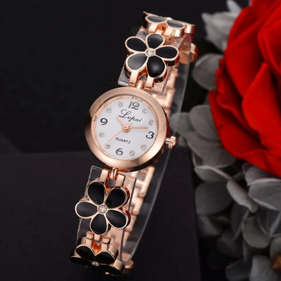 LVPAI Brand Watches Women Daisies Flower Gold Rhinestone Bracelet Wrist Watch Girl Dress Woman Fashion Classic Watch