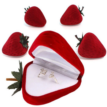 Кадифена кутия за пръстени с червена ягода Личност Пръстени с форма на роза Кутия за съхранение Флокирана витрина за бижута Подарък за Свети Валентин