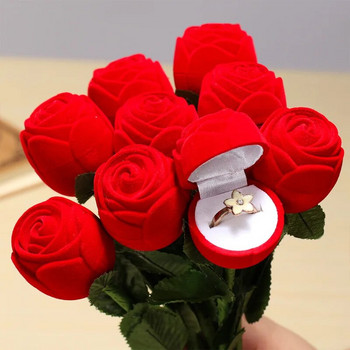 Βελούδινο Κόκκινο Δαχτυλίδι Φράουλα Κουτί Personality Ροζ Σχήμα Καρδιά Δαχτυλίδια Κουτί αποθήκευσης Flocking Βιτρίνα κοσμημάτων Δώρο για την Ημέρα του Αγίου Βαλεντίνου