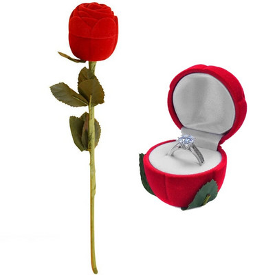 Aksominės raudonos braškių žiedų dėžutės asmenybės rožė, širdies formos žiedai, laikymo dėžutė, flokuojanti papuošalų vitrina Valentino dienos dovana