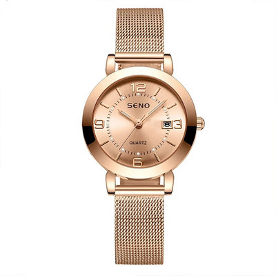 Ceasuri de damă Seno Fashion de lux Ceas de cuarț cu bandă din plasă cu instrument gratuit de ajustare a curelei