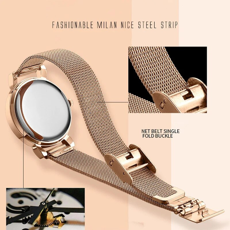 Seno Fashion Luksuslikud naiste käekellad Võrgusilmast kvartskell koos tasuta rihma reguleerimise tööriistaga