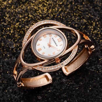 Моден златен часовник CANSNOW Relogio Feminino Дамски часовници с гривна Луксозен дамски ръчен часовник от неръждаема стомана Женски часовник