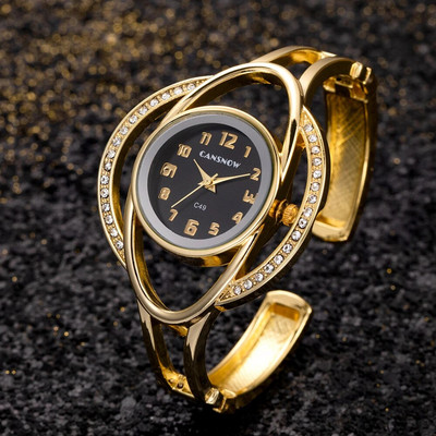 CANSNOW Relogio Feminino Modni zlatni sat Ženski satovi s narukvicom Luksuzni ženski ručni sat od nehrđajućeg čelika Ženski sat