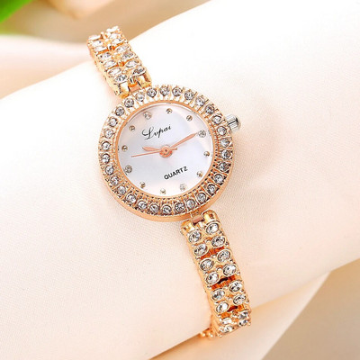 Модни дамски рокли часовници Луксозна кристална гривна Кварцов ръчен часовник Маркови часовници Lvpai за жени Ежедневен часовник от розово злато