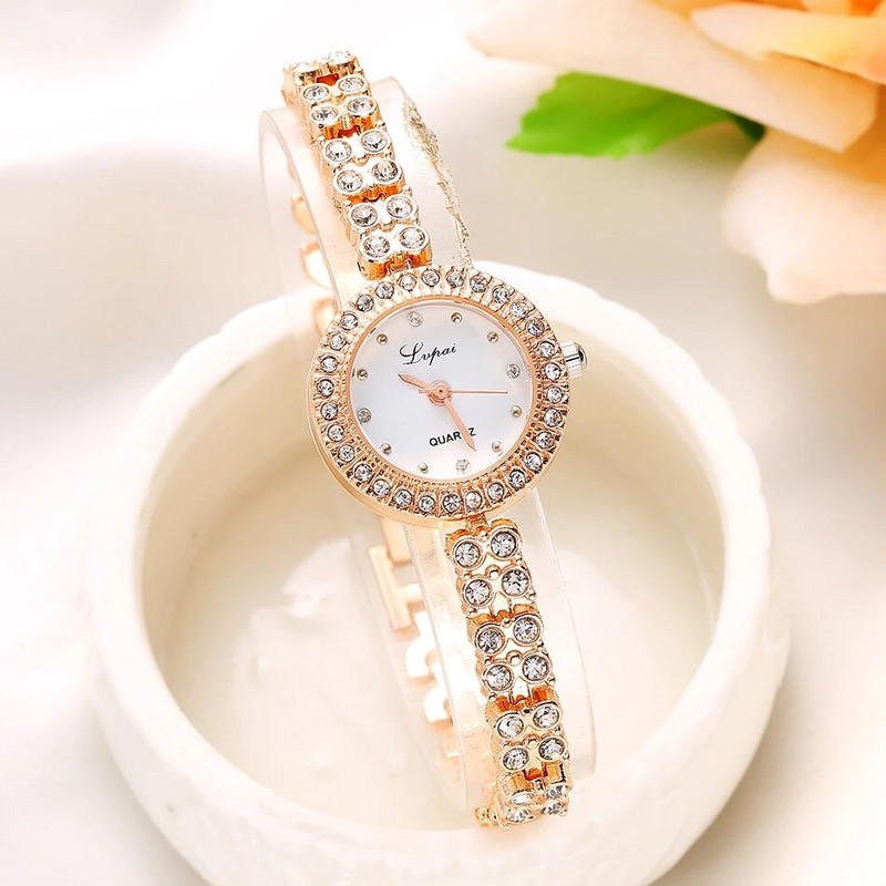 Mood naiste kleitkellad Luksuslik kristallkäevõru kvartsist käekell Lvpai kaubamärgiga naiste käekellad Rose Gold vabaajakell