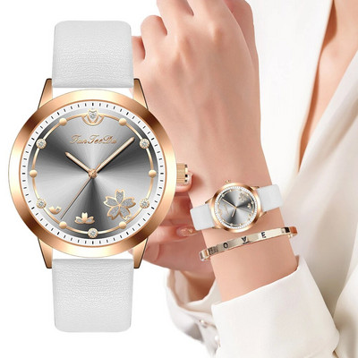 Paprasto stiliaus gėlių dizaino moteriški laikrodžiai Prabangus madingas rankinis laikrodis moterims Elegantiškas moteriškas kvarcinis odinis laikrodis 2022 m.