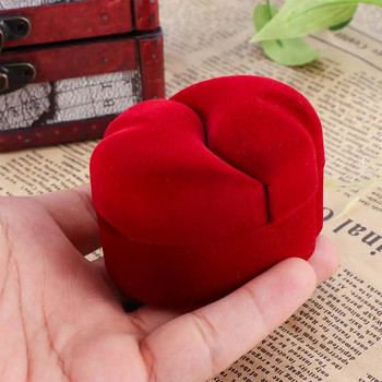 Кутия с двоен пръстен от червено кадифе за предложение, сватба, годеж, подарък за Свети Валентин, съхранение на пръстени, органайзер за бижута, дисплейна кутия