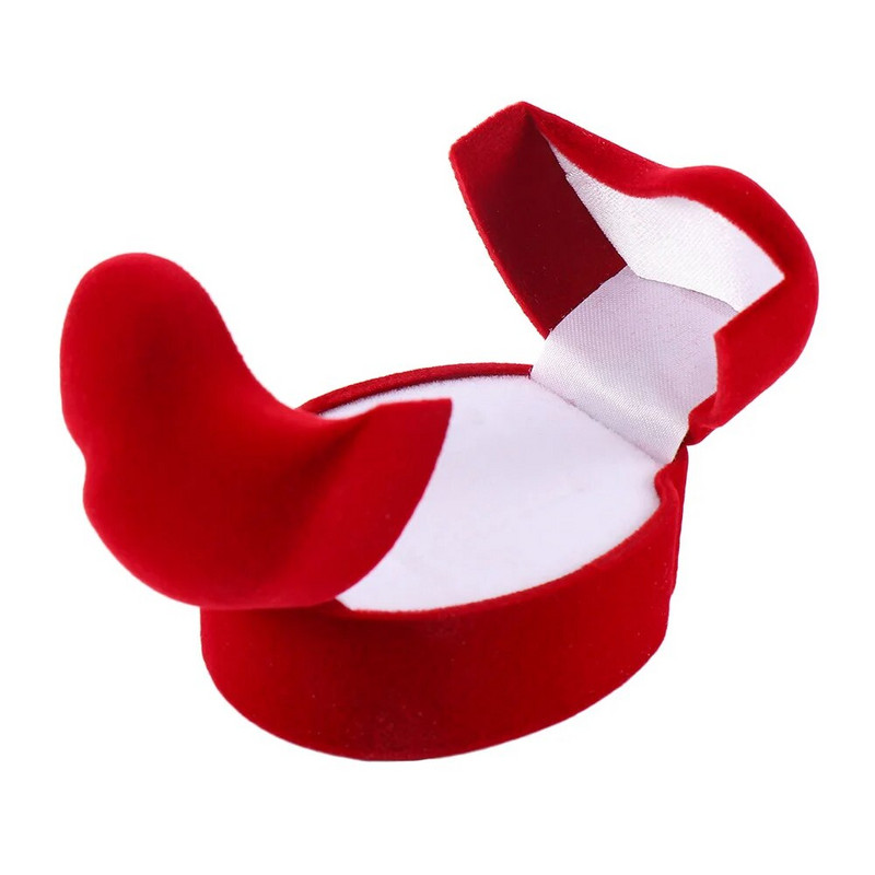 Punase sameti topeltsõrmuste karp ettepaneku tegemiseks pulmakihlumiseks Ystävänpäivä kingitussõrmuse hoiustamine Ehete korraldaja vitriin