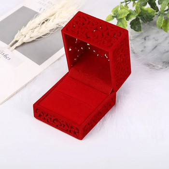2022 Куха кутия за пръстени от червено кадифе Двойка Кутия с двоен пръстен за носач за сватбен годеж Подарък Предпочитание Органайзер за бижута Кутии за опаковане
