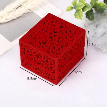 2022 Hollow Red Velvet Δαχτυλίδι Κουτί Ζευγάρι Διπλό Δαχτυλίδι Κουτί για αρραβώνα Δώρο Μπομπονιέρα Jewelry Organizer Κουτιά συσκευασίας