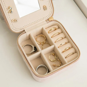 Κουτιά αποθήκευσης κοσμημάτων διπλής στρώσης Φανελένια για κορίτσια Σκουλαρίκια Δαχτυλίδι Κολιέ Φορητό Ταξιδιωτικό Mini Square Organizer Χονδρική