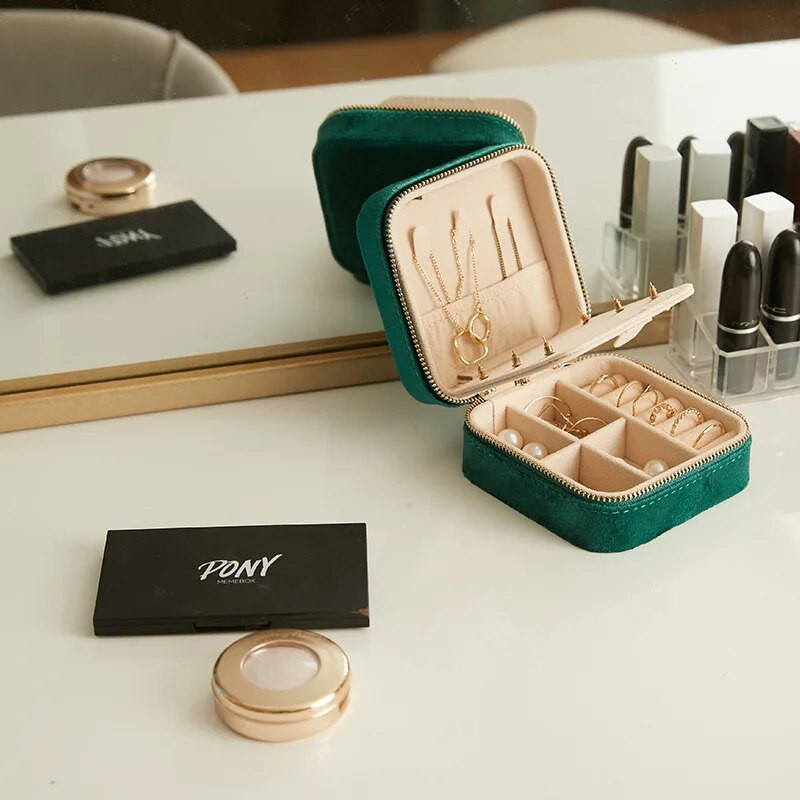 Kétrétegű ékszer tároló dobozok flanel lányoknak fülbevaló gyűrű nyaklánc hordozható utazás mini négyzetes szervező nagykereskedés