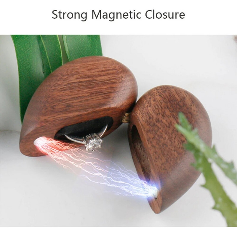 Riešutmedžio medžio žiedo dėžutė Širdies formos vintažinė magnetinė sagtis vestuviniam pasiūlymui sužadėtuvės dovanos organizatorius papuošalų laikymo dėklas