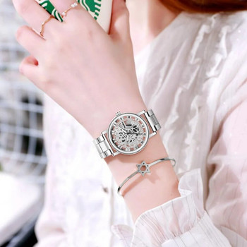 Нов моден топ дамски кух скелет изкуствен механичен часовник Дамски метални мрежести кварцови ръчни часовници за жени Relogio Feminino