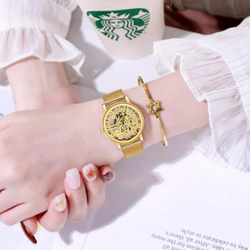 Нов моден топ дамски кух скелет изкуствен механичен часовник Дамски метални мрежести кварцови ръчни часовници за жени Relogio Feminino