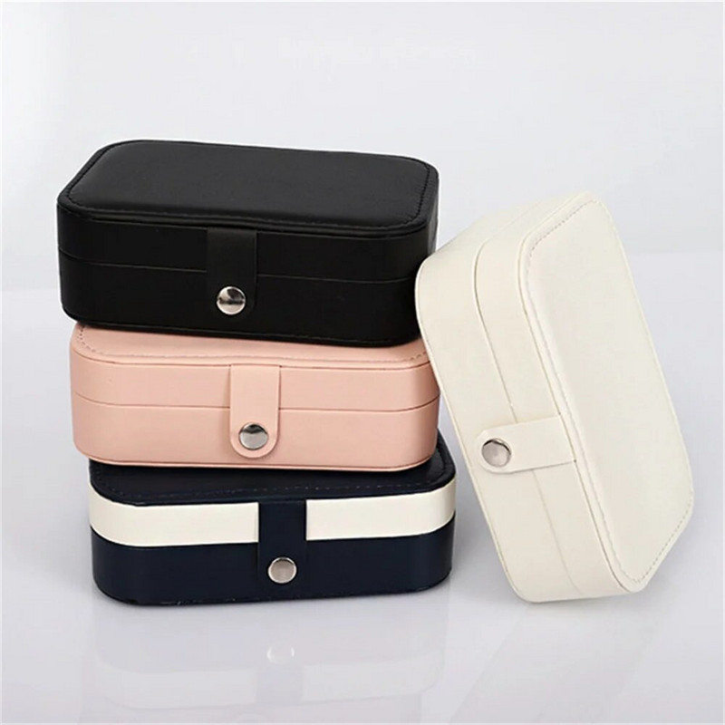 Kvaliteetne PU-nahast ehtekarp reisimiseks Kaasaskantav kaelakee Kõrvarõngad Sõrmuste hoiustamiskarp Tõmblukuga ehete karp