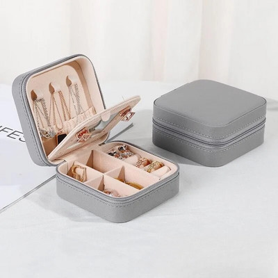 Φορητό Box Organizer κοσμημάτων για Ταξιδιωτικά Σκουλαρίκια Κολιέ Δαχτυλίδι Αποθήκευση PU Δερμάτινο με Θήκη με φερμουάρ καθρέφτη Mini Jewelry Box