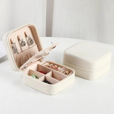 Φορητό Box Organizer κοσμημάτων για Ταξιδιωτικά Σκουλαρίκια Κολιέ Δαχτυλίδι Αποθήκευση PU Δερμάτινο με Θήκη με φερμουάρ καθρέφτη Mini Jewelry Box