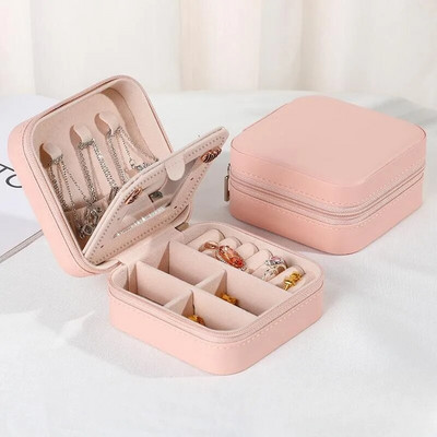Φορητό Box Organizer κοσμημάτων για Ταξιδιωτικά Σκουλαρίκια Κολιέ Δαχτυλίδι Αποθήκευση PU Δερμάτινο με Θήκη με φερμουάρ καθρέφτη Mini Jewelry Box