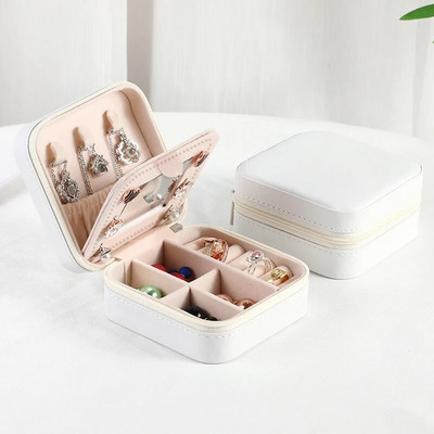 Φορητό Box Organizer κοσμημάτων για Ταξιδιωτικά Σκουλαρίκια Κολιέ Δαχτυλίδι Αποθήκευση PU Δερμάτινο με Θήκη με φερμουάρ καθρέφτη Mini Jewelry Box