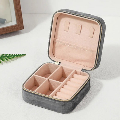 Φορητό Box Organizer κοσμημάτων για Ταξιδιωτικά Σκουλαρίκια Κολιέ Δαχτυλίδι Αποθήκευση PU Δερμάτινο με Θήκη με φερμουάρ καθρέφτη Mini Jewelry Box