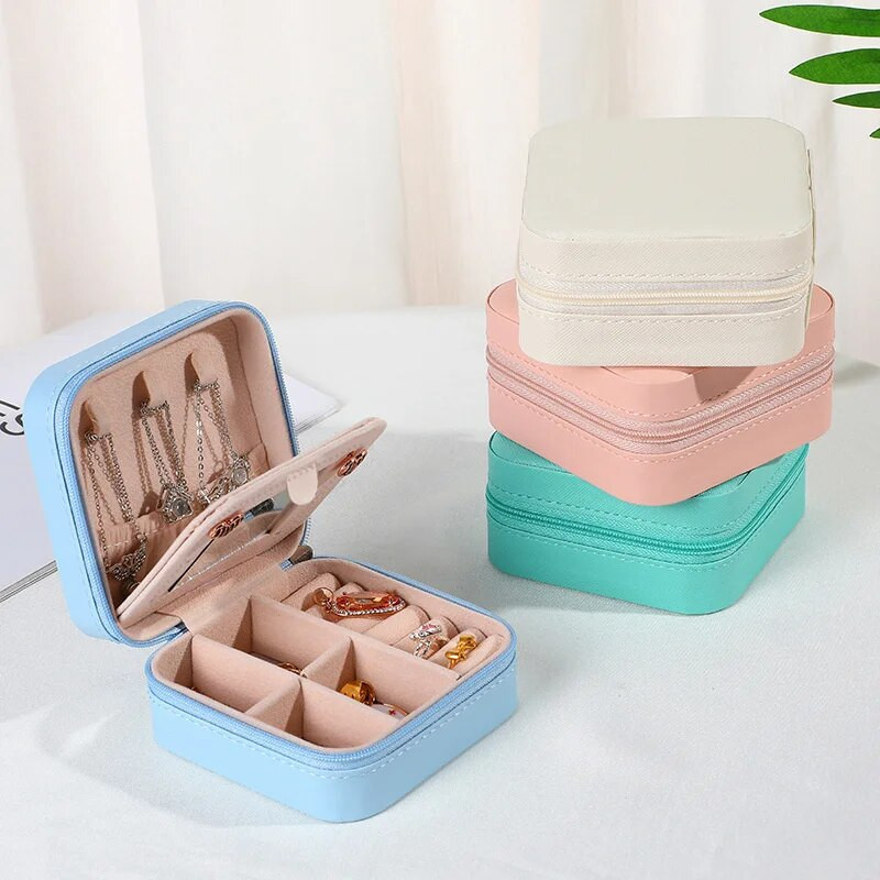 Φορητό Box Organizer κοσμημάτων για Ταξιδιωτικά Σκουλαρίκια Κολιέ Δαχτυλίδι Αποθήκευση PU Δερμάτινο με Θήκη με φερμουάρ καθρέφτη Mini Jewelry Box