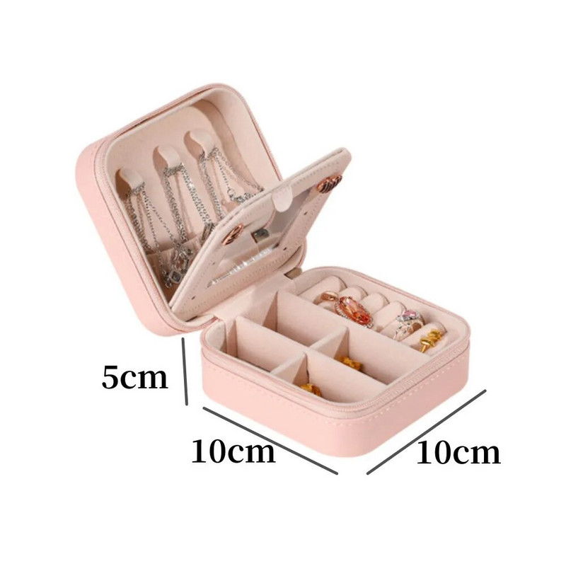 Φορητό Box Organizer κοσμημάτων για Ταξιδιωτικά Σκουλαρίκια Κολιέ Δαχτυλίδι Αποθήκευση PU Δερμάτινο με Θήκη με φερμουάρ καθρέφτη Mini Jewelry Box