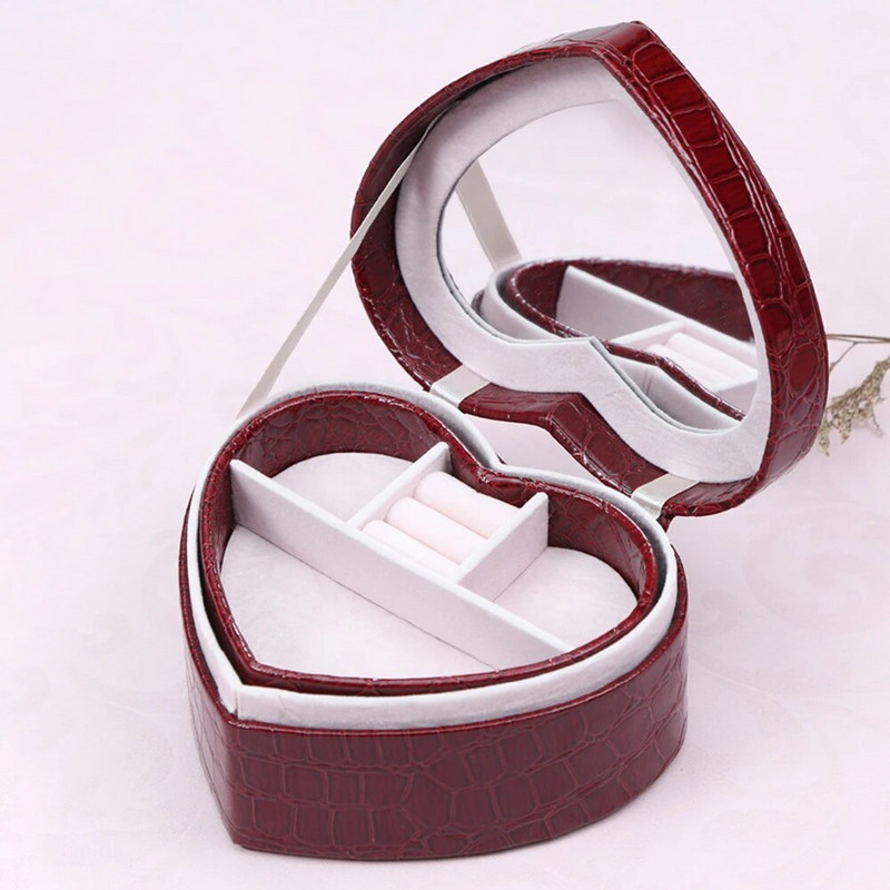Uus südamekujulises ehtekarbis Sõrmus Kõrvarõngad Kaelakee Organisaator Kahekihiline krokodillitera PU-nahast kaasaskantav hoiukohver