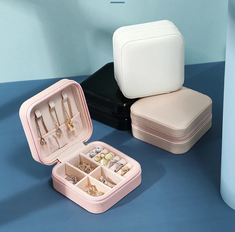 Nešiojama papuošalų dėžutė, skirta kelioniniams karolių žiedų auskarų laikymui Vieno sluoksnio apverčiama aukščiausios klasės PU odinė papuošalų laikymo dėžutė Joyero