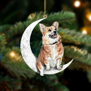 Κρεμαστό με καθρέφτη οπισθοπορείας αυτοκινήτου Χαριτωμένο teddy κουτάβι κρεμαστό στολίδι που κάθεται στο φεγγάρι Χριστουγεννιάτικο μενταγιόν σκύλου