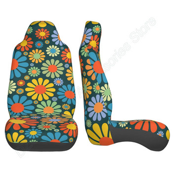 2 бр. Пълен комплект калъфи за автомобилни седалки с цветни цветя, абстрактни хипи флорални авто предни възглавници за кофа Защитни аксесоари за жени