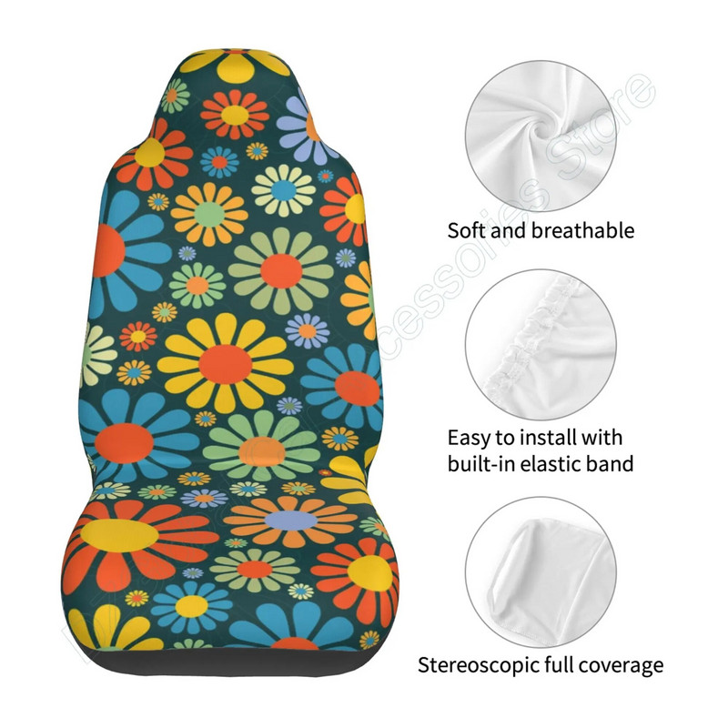 2 tk värvilised lillelised autoistme kate täiskomplekt Abstraktsed hipi lillelised auto esikopa padjakaitse tarvikud naistele