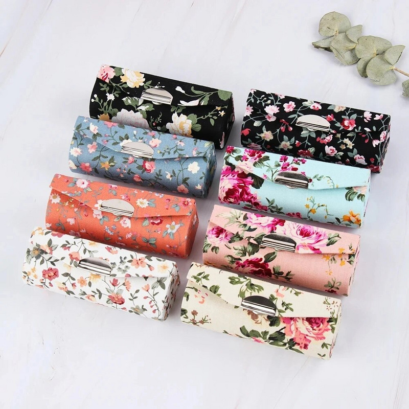 Vintage ehtekarp peegliga Hiina stiilis lillemustriline huulepulgakarp Kaasaskantav ehtekarp reisihulgimüügiks