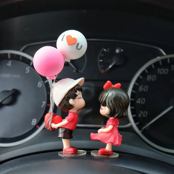 Anime Couples For Car Στολίδι Μοντέλο Cute Kiss Balloon Figure Auto Εσωτερική Διακόσμηση Ροζ Ταμπλό Αξεσουάρ ειδώλων Δώρα