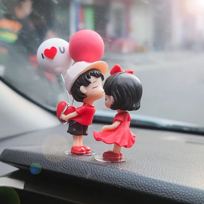 Anime Couples For Car Στολίδι Μοντέλο Cute Kiss Balloon Figure Auto Εσωτερική Διακόσμηση Ροζ Ταμπλό Αξεσουάρ ειδώλων Δώρα