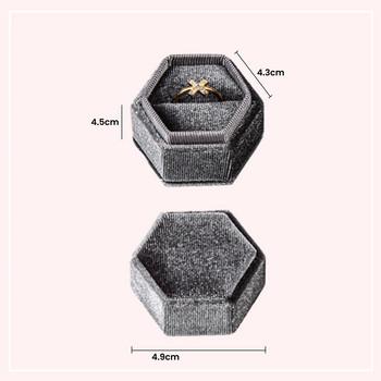 Шестоъгълна кутия за пръстени с подвижен капак за предложение Годежна сватбена церемония Кадифена ретро опаковка за подарък Мини кутия за бижута