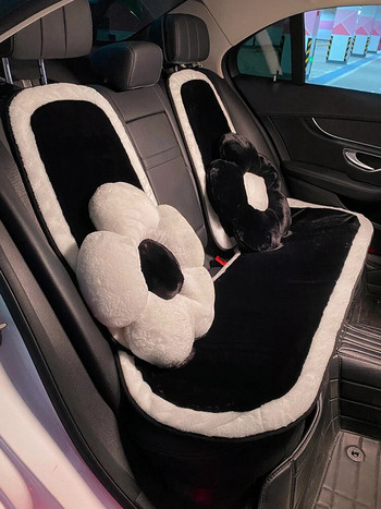Зимна мека плюшена универсална калъфка за столче за кола Класически черно-бял цвят Подложки за седалка Автоматична възглавница за седалка Поддържа топлина Аксесоари за кола