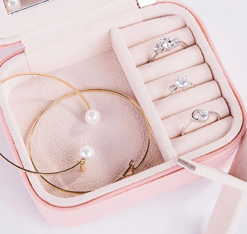 Νέο PU Δερμάτινο Box Organizer κοσμημάτων με καθρέφτη για κολιέ Βραχιόλι Σκουλαρίκια Δαχτυλίδι Αποθήκευση Travel Portable Mini Jewerly Box