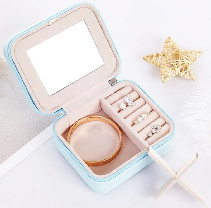 Νέο PU Δερμάτινο Box Organizer κοσμημάτων με καθρέφτη για κολιέ Βραχιόλι Σκουλαρίκια Δαχτυλίδι Αποθήκευση Travel Portable Mini Jewerly Box