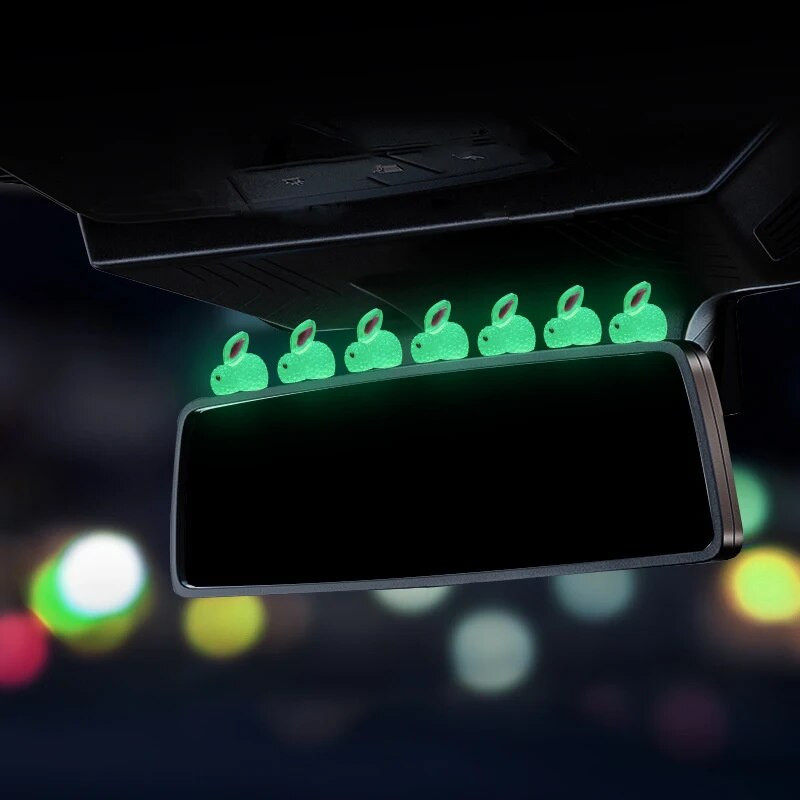 Ornament drăguț pentru mașină, mini iepuraș, care emite lumină pentru auto, consola centrală, volan, oglindă spate, decorație luminoasă de iepure