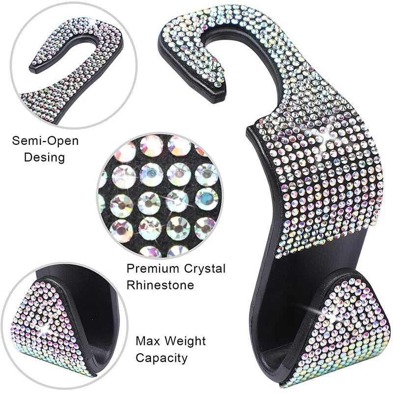 Rhinestone autoistme seljakonks Bling Diamond riidepuu Automaatne seljatoe Universaalne peatoe kinnitus Hoiuhoidik auto salongi tarvikud