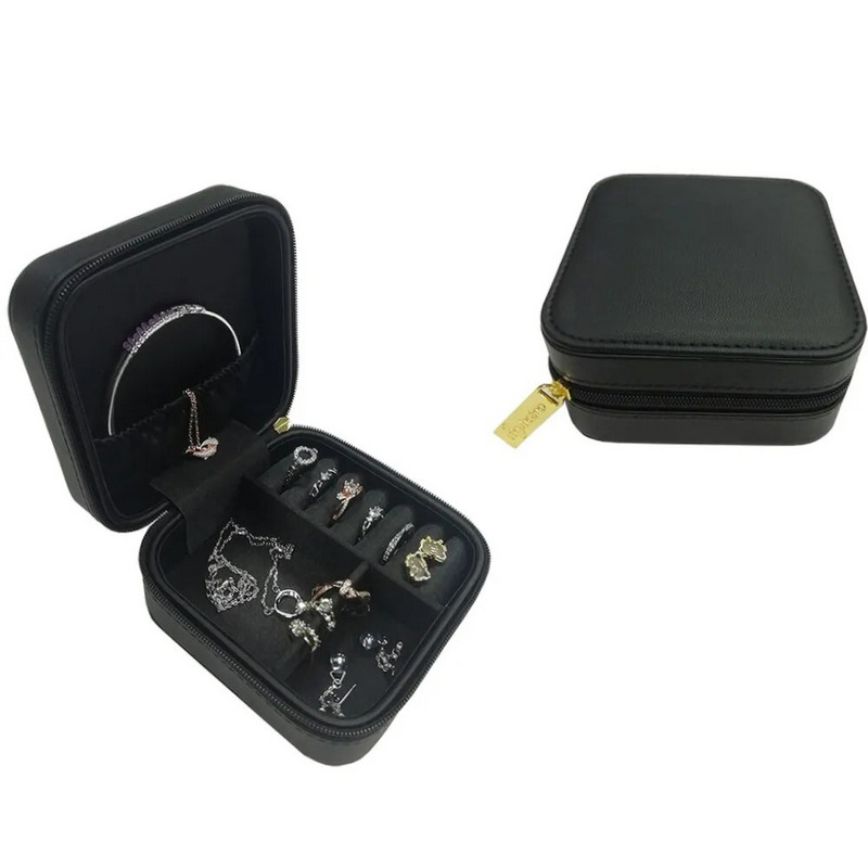 Pārnēsājama ceļojumu rotaslietu kastīte Gredzens kaklarota rokassprādze Auskari Glabāšana Augstas kvalitātes PU ādas rāvējslēdzējs rotaslietu organizatora kastīte Joyero