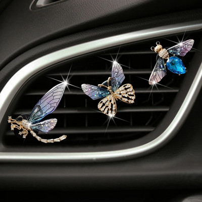 Butterfly Auto smaržu klipsis Spāres formas spīdīgs Rhinestone Auto Air Outlet atsvaidzinātājs Smaržu klipsis auto aksesuāru salonam