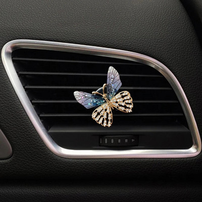 Butterfly automobilių kvepalų segtukas Dragonfly formos blizgus kalnų krištolas, automatinis oro išleidimo angos gaiviklis, kvepalų segtukas, skirtas automobilių priedų interjerui