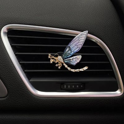 Butterfly automobilių kvepalų segtukas Dragonfly formos blizgus kalnų krištolas, automatinis oro išleidimo angos gaiviklis, kvepalų segtukas, skirtas automobilių priedų interjerui