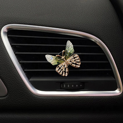 Butterfly automobilių kvepalų segtukas Dragonfly formos blizgus kalnų krištolas, automatinis oro išleidimo angos gaiviklis, kvepalų segtukas, skirtas automobilių priedų interjerui