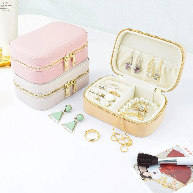 Mini kaasaskantav ehtekarp reisimiseks sõrmuse kõrvarõngad kaelakee käevõru hoidmiseks PU nahast tõmblukuga ehete karp Joyero